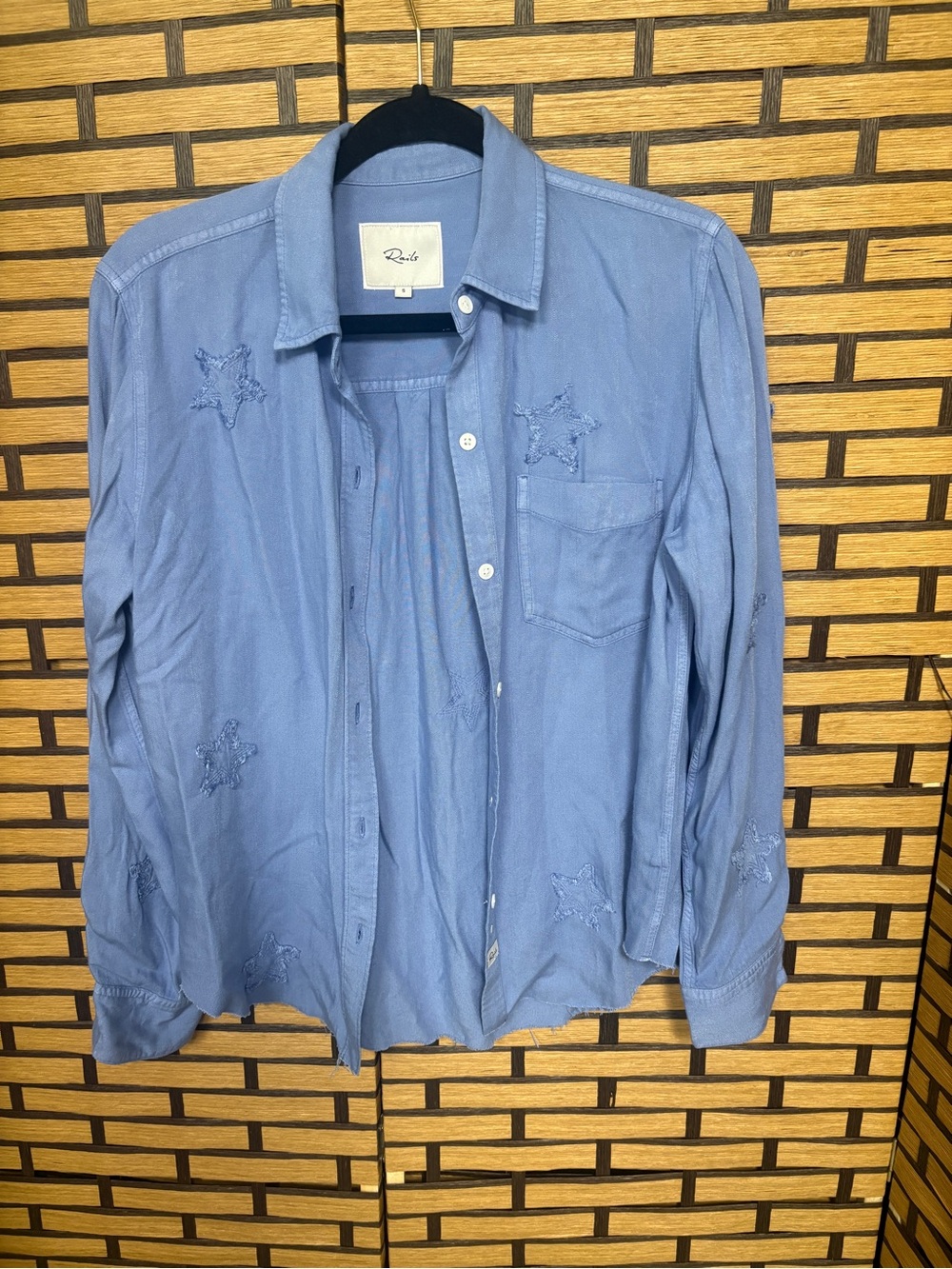 Rails blue star print button down shirt size small